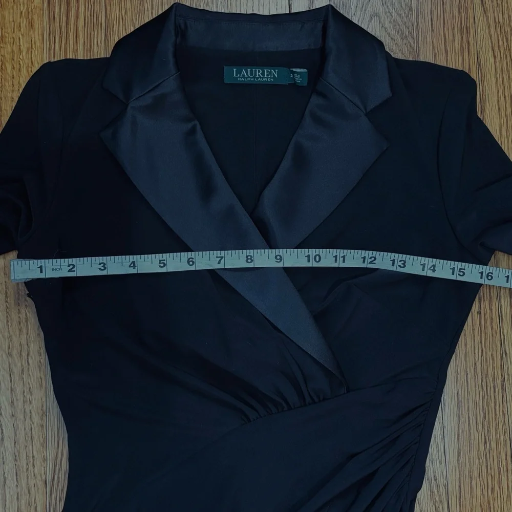 NWT Lauren Ralph Lauren  black long sleeve silk tuxedo formal prom blazer dress